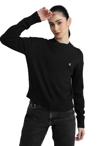 Calvin Klein Jeans Damen Pullover Ck Embro Badge Sweater Elegant, Schwarz (Ck Black), XXL von Calvin Klein