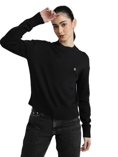 Calvin Klein Jeans Damen CK EMBRO BADGE SWEATER J20J222987, Black (CK Black), XXL von Calvin Klein Jeans