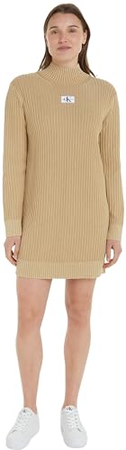 Calvin Klein Jeans Damen Pullover-Kleid Washed Monologo Sweater Dress Langarm, Beige (Warm Sand), M von Calvin Klein Jeans