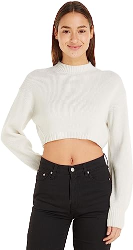 Calvin Klein Jeans Damen Pullover Short Lambswool Strickpullover, Weiß (Ivory), M von Calvin Klein Jeans