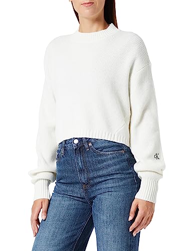Calvin Klein Jeans Damen Pullover Short Lambswool Strickpullover, Weiß (Ivory), XXL von Calvin Klein Jeans