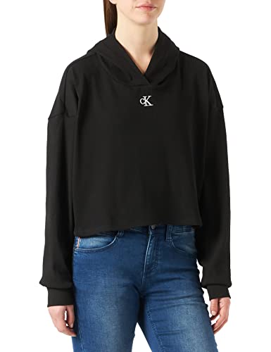 Calvin Klein Jeans Damen Rib Hoodie Kapuzenpullover, Ck Black, 36 von Calvin Klein Jeans