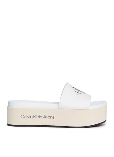 Calvin Klein Jeans Damen Sandalen Flatform Plateau, Weiß (Creamy White/Bright White), 39 von Calvin Klein Jeans