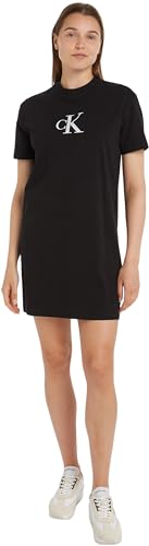 Calvin Klein Jeans Damen T-Shirt Kleid Satin Ck Baumwolle, Schwarz (Ck Black), XS von Calvin Klein