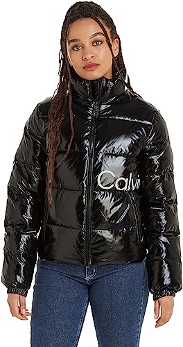 Calvin Klein Jeans Damen Jacke Shiny Short Fitted Winterjacke, Schwarz (Ck Black), L von Calvin Klein Jeans