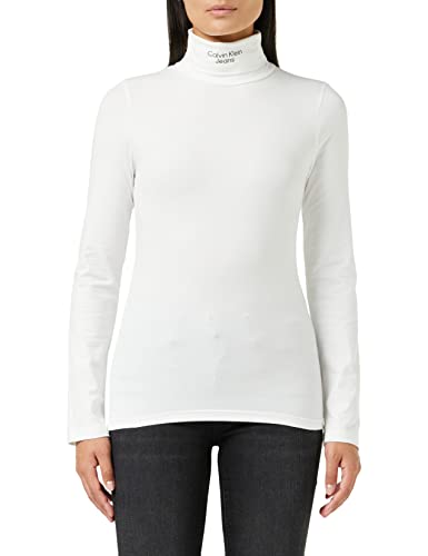 Calvin Klein Jeans Damen Stacked Logo LS ROLL Neck J20J219136 Langarm Strickoberteile, Weiß (Bright White), XS von Calvin Klein Jeans