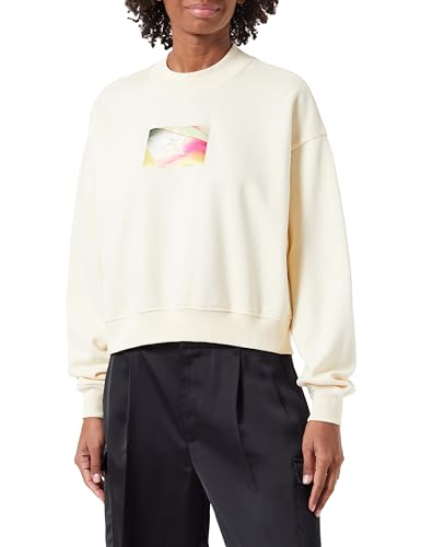 Calvin Klein Jeans Damen Sweatshirt Illuminated Box Logo Crew Neck ohne Kapuze, Beige (Vanilla), L von Calvin Klein Jeans