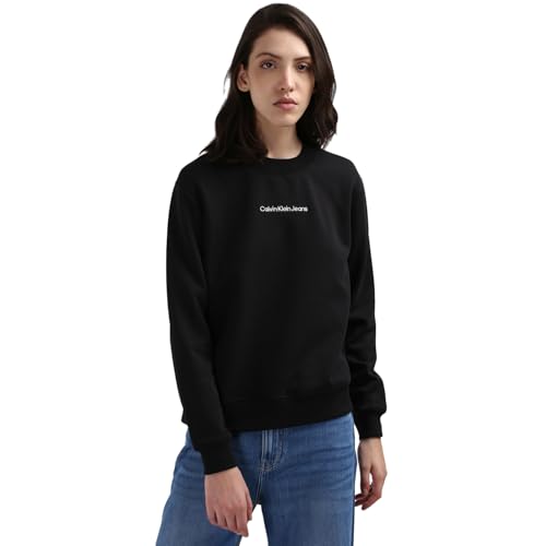 Calvin Klein Jeans Damen Sweatshirt Institutional Crew Neck ohne Kapuze, Schwarz (Ck Black), M von Calvin Klein Jeans