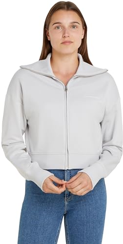 Calvin Klein Jeans Damen Sweatshirt mit Reißverschluss Diffused Monologo Zipper, Grau (Lunar Rock), XXS von Calvin Klein