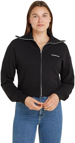 Calvin Klein Jeans Damen Sweatshirt mit Reißverschluss Zipper Diffused Monologo Zipper, Schwarz (Ck Black), XS von Calvin Klein