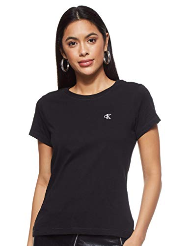 Calvin Klein Jeans Damen T-Shirt Kurzarm Ck Embroidery Rundhalsausschnitt, Schwarz (Ck Black), L von Calvin Klein Jeans