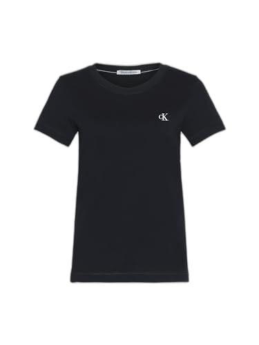 Calvin Klein Jeans Damen T-Shirt Kurzarm Ck Embroidery Rundhalsausschnitt, Schwarz (Ck Black), XL von Calvin Klein Jeans