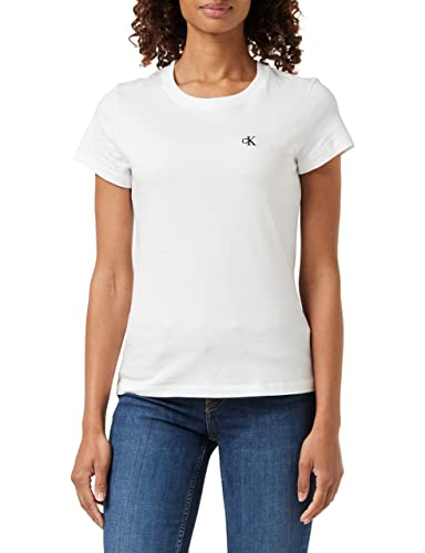 Calvin Klein Jeans Damen T-Shirt Kurzarm Ck Embroidery Rundhalsausschnitt, Weiß (Bright White), XL von Calvin Klein Jeans