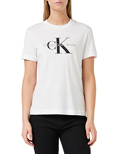 Calvin Klein Jeans Damen T-Shirt Kurzarm Core Monologo Rundhalsausschnitt, Weiß (Bright White), XL von Calvin Klein Jeans