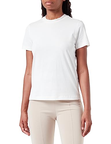 Calvin Klein Jeans Damen T-Shirt Kurzarm Embroidered Neckline Rundhalsausschnitt, Weiß (Ivory / Plaza Taupe), XXL von Calvin Klein Jeans