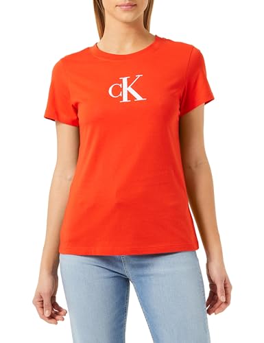 Calvin Klein Jeans Damen T-Shirt Kurzarm Gradient Rundhalsausschnitt, Rot (Fiery Red), L von Calvin Klein Jeans