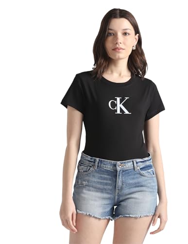 Calvin Klein Jeans Damen T-Shirt Kurzarm Gradient Rundhalsausschnitt, Schwarz (Pvh Black), L von Calvin Klein Jeans