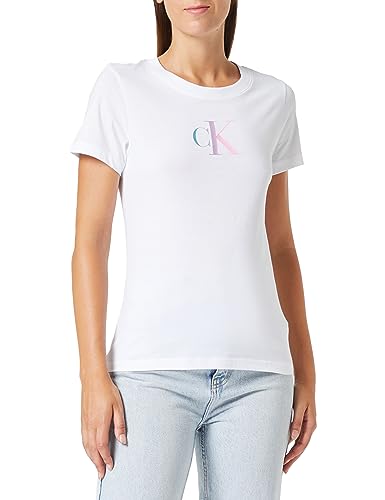 Calvin Klein Jeans Damen T-Shirt Kurzarm Gradient Rundhalsausschnitt, Weiß (Bright White), XXS von Calvin Klein Jeans