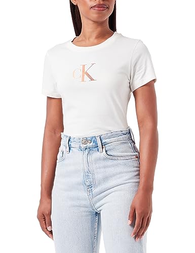 Calvin Klein Jeans Damen T-Shirt Kurzarm Gradient Rundhalsausschnitt, Weiß (Ivory), XXS von Calvin Klein Jeans