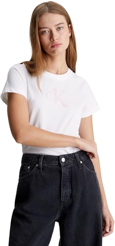 Calvin Klein Jeans Damen T-Shirt Kurzarm Gradient Rundhalsausschnitt, Weiß (Pvh White), L von Calvin Klein Jeans