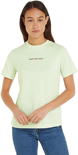 Calvin Klein Jeans Damen T-Shirt Kurzarm Institutional Straight Rundhalsausschnitt, Grün (Canary Green / Amaranth), XL von Calvin Klein Jeans