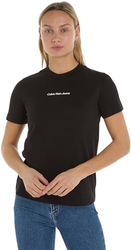 Calvin Klein Jeans Damen T-Shirt Kurzarm Institutional Straight Rundhalsausschnitt, Schwarz (Ck Black), XS von Calvin Klein
