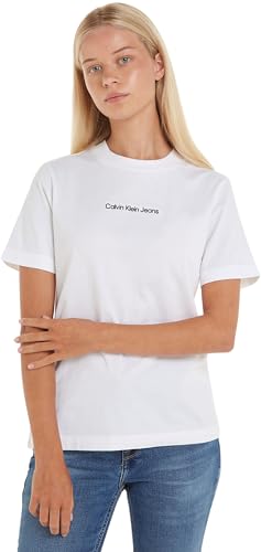Calvin Klein Jeans Damen T-Shirt Kurzarm Institutional Straight Rundhalsausschnitt, Weiß (Bright White), M von Calvin Klein Jeans