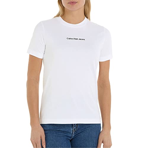 Calvin Klein Jeans Damen T-Shirt Kurzarm Institutional Straight Rundhalsausschnitt, Weiß (Bright White), XS von Calvin Klein Jeans