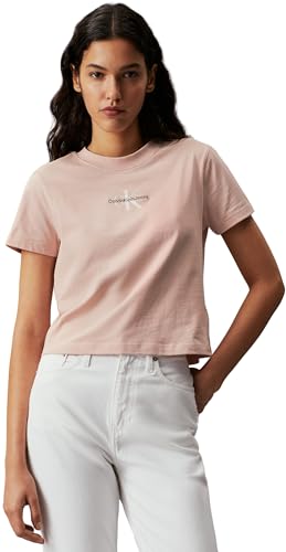 Calvin Klein Jeans Damen T-Shirt Kurzarm Monologo Baby Rundhalsausschnitt, Rosa (Sepia Rose), L von Calvin Klein Jeans