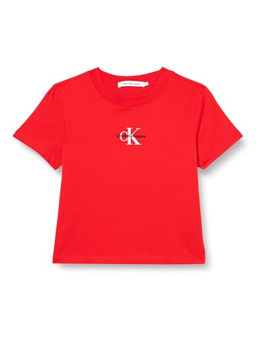 Calvin Klein Jeans Damen T-Shirt Kurzarm Monologo Baby Rundhalsausschnitt, Rot (Fiery Red), XS von Calvin Klein