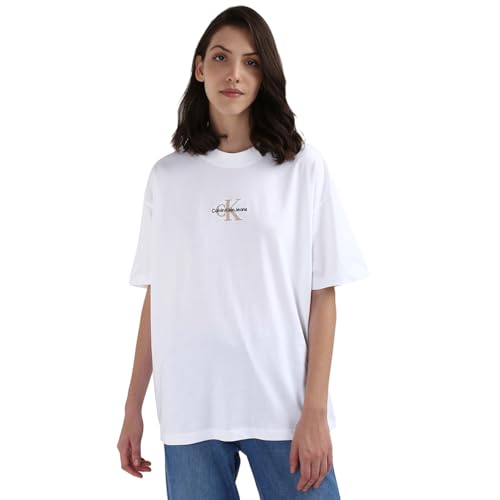 Calvin Klein Jeans Damen T-Shirt Kurzarm Monologo Boyfriend Rundhalsausschnitt, Weiß (Bright White), 3XL von Calvin Klein