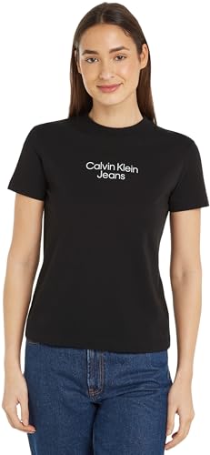 Calvin Klein Jeans Damen T-Shirt Kurzarm Rundhalsausschnitt, Schwarz (Ck Black), M von Calvin Klein Jeans