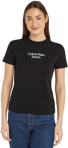 Calvin Klein Jeans Damen T-Shirt Kurzarm Rundhalsausschnitt, Schwarz (Ck Black), S von Calvin Klein Jeans