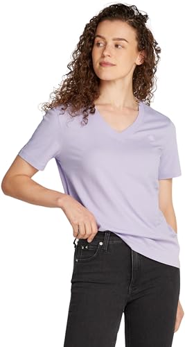 Calvin Klein Jeans Damen T-Shirt Kurzarm V-Ausschnitt, Violett (Pastel Lilac), XXS von Calvin Klein