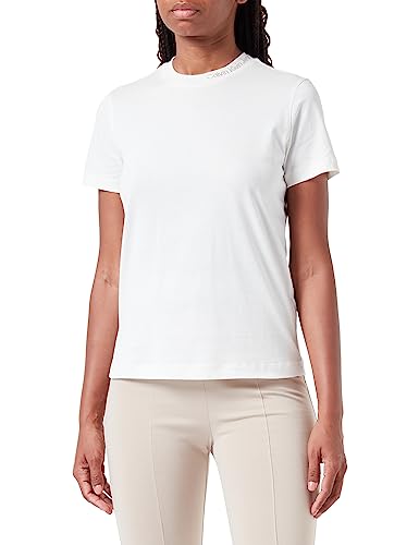 Calvin Klein Jeans Damen T-Shirt Kurzarm Embroidered Neckline Rundhalsausschnitt, Weiß (Ivory / Plaza Taupe), XS von Calvin Klein Jeans