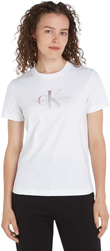 Calvin Klein Jeans Damen T-Shirts Kurzarm Diffused Regular Rundhalsausschnitt, Weiß (Bright White), S von Calvin Klein