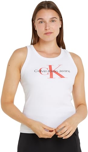 Calvin Klein Jeans Damen Tank Top Rib Tank aus Baumwolle, Weiß (Bright White), L von Calvin Klein Jeans