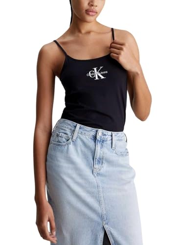 Calvin Klein Jeans Damen Tank Tops Monologo Strappy Tank Top Slim Fit, Schwarz (Ck Black), XXXL von Calvin Klein