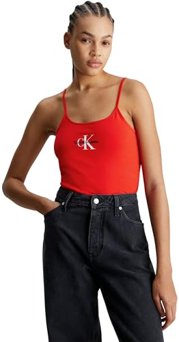 Calvin Klein Jeans Damen Tank Tops Strappy Tank Top Slim Fit, Rot (Fiery Red), XXXL von Calvin Klein Jeans