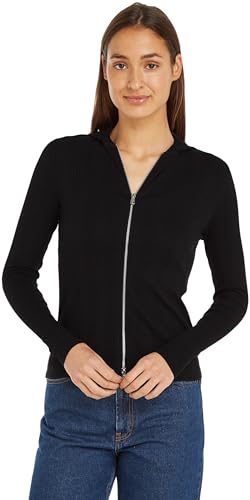 Calvin Klein Jeans Damen Cardigan Rib Zipped Cardigan mit Reißverschluss, Schwarz (Ck Black), XS von Calvin Klein