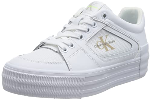 Calvin Klein Jeans Damen Vulcanized Sneaker Vulc Flatform Bold Fluo Contr Plateau, Weiß (White/Safety Yellow), 37 von Calvin Klein Jeans