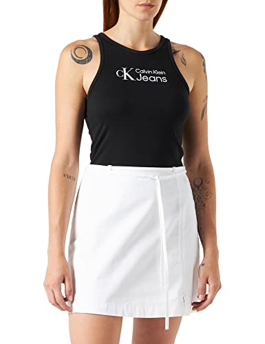 Calvin Klein Jeans Damen Waist Straps Cotton Mini Skirt J20J218950 Fit & Flare Röcke, Weiß (Bright White), L von Calvin Klein Jeans