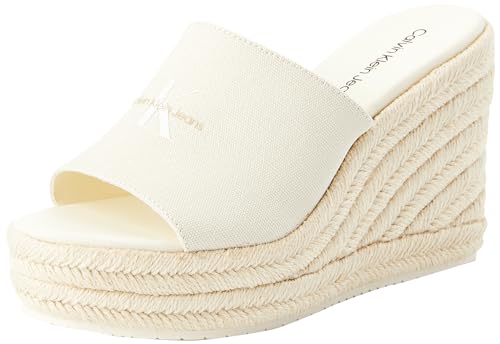 Calvin Klein Jeans Damen Wedge Espadrilles Slide aus Canvas, Elfenbein (Creamy White), 37 von Calvin Klein Jeans