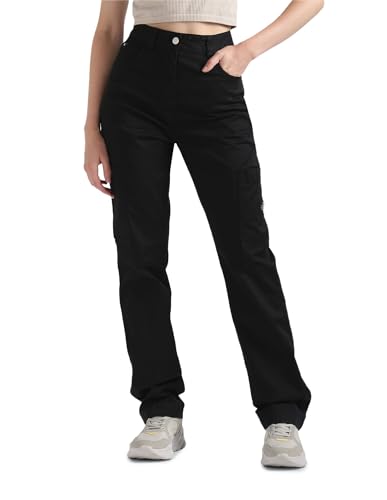 Calvin Klein Jeans Damen Jeans Woven Label Straight Fit, Schwarz (Ck Black), L von Calvin Klein