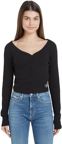 Calvin Klein Jeans Damen Cardigan Woven Label Strickjacke, Schwarz (Ck Black), M von Calvin Klein Jeans