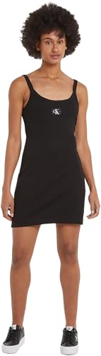 Calvin Klein Jeans Damen Woven Label Rib Tank Dress J20J223516 Figurbetontes Kleid, Schwarz (Ck Black), S von Calvin Klein Jeans