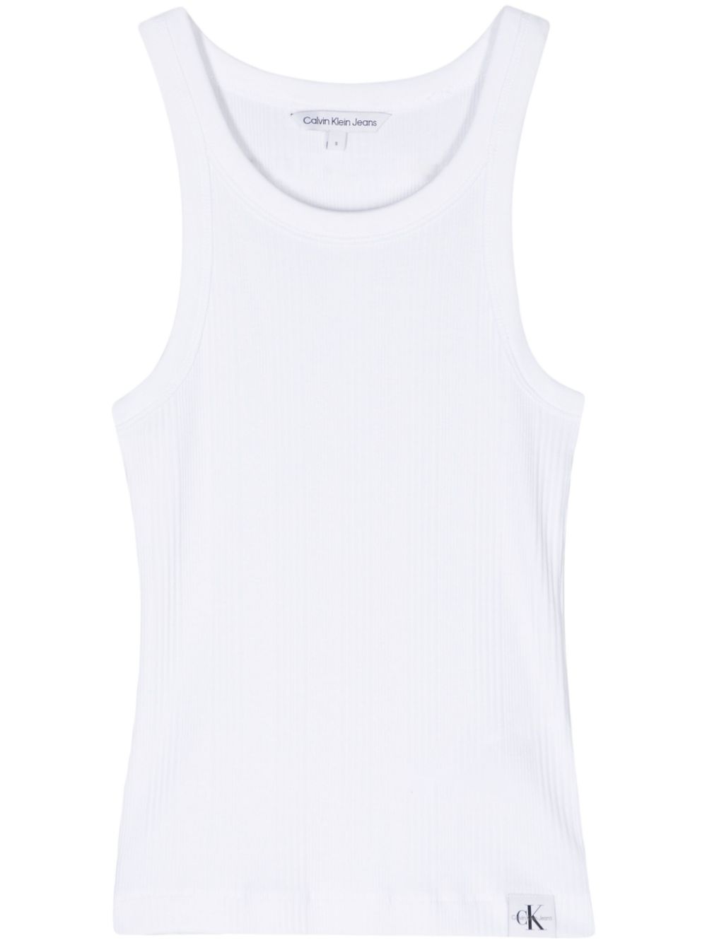 Calvin Klein Jeans Fein geripptes Tanktop mit Logo-Patch - Weiß von Calvin Klein Jeans