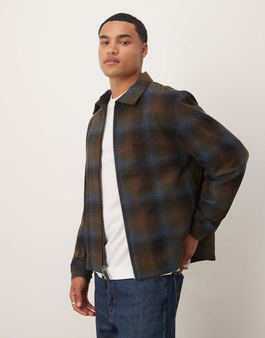 Calvin Klein Jeans - Flanell-Jacke aus Wolle in kariertem Braun mit Reißverschluss von Calvin Klein Jeans
