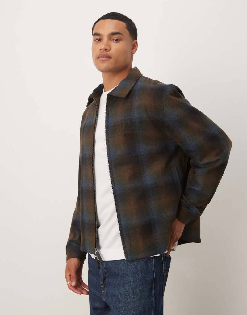 Calvin Klein Jeans - Flanell-Jacke aus Wolle in kariertem Braun mit Reißverschluss von Calvin Klein Jeans