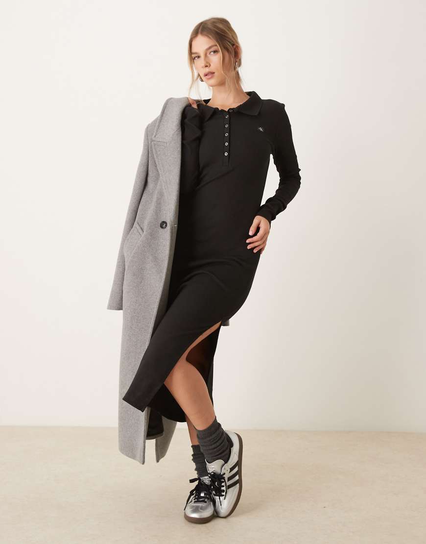 Calvin Klein Jeans - Geripptes Maxikleid in Schwarz mit Logo-Etikett aus Webstoff von Calvin Klein Jeans
